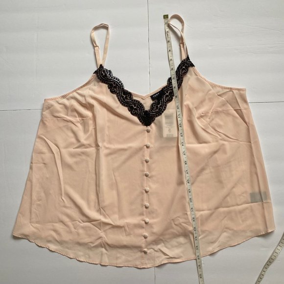 Torrid Peach Blush Pink button front Camisole Black Lace SZ 00 - Picture 8 of 9